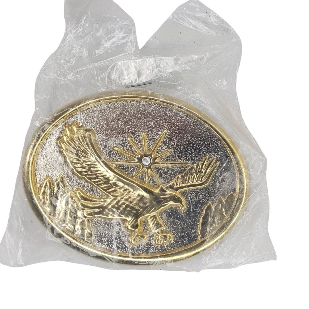 Eagle Star Sun Burst Belt Buckle Silver Gold Tone New Western Style Bird